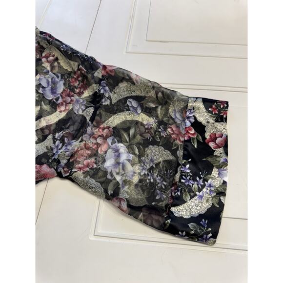 Victoria's Secret Vintage Gold Label Kimono Robe Black Satin Floral Belted Sz OS - Picture 2 of 5